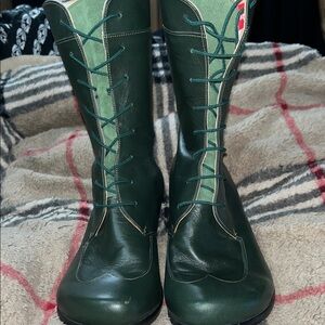 VINTAGE-Green Lace-Up Women's Boots (EU-36)